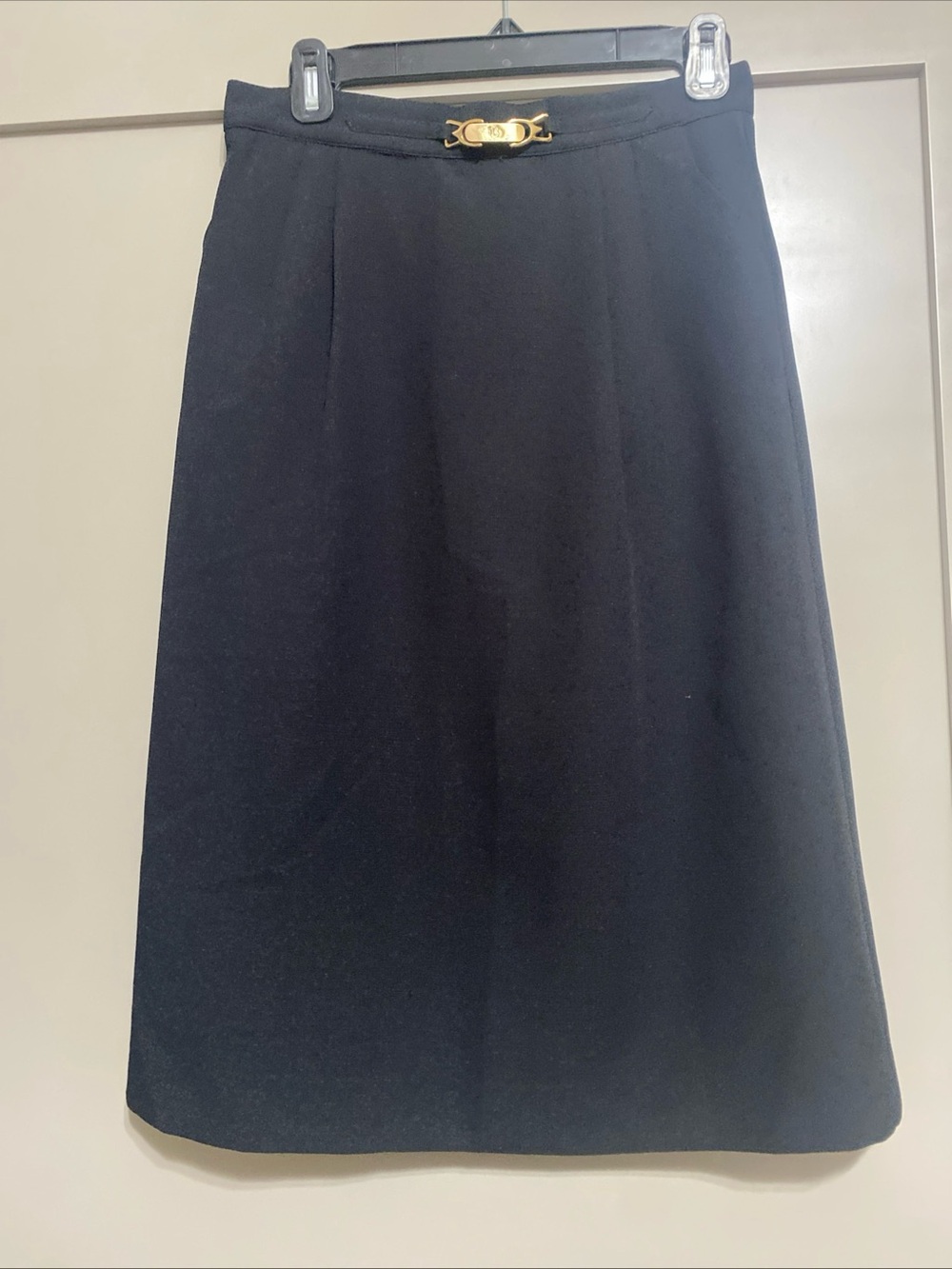 Vintage 80’s bill blass Black A-Line Skirt with Gold Accent Buckle